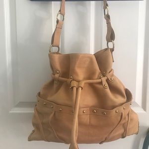 Borsetta Milano beige genuine leather stud accent